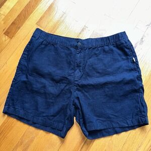 Onia Linen High Rise Elastic Waist Flat Front Beachy Coastal Shorts Nvy Blue XXL